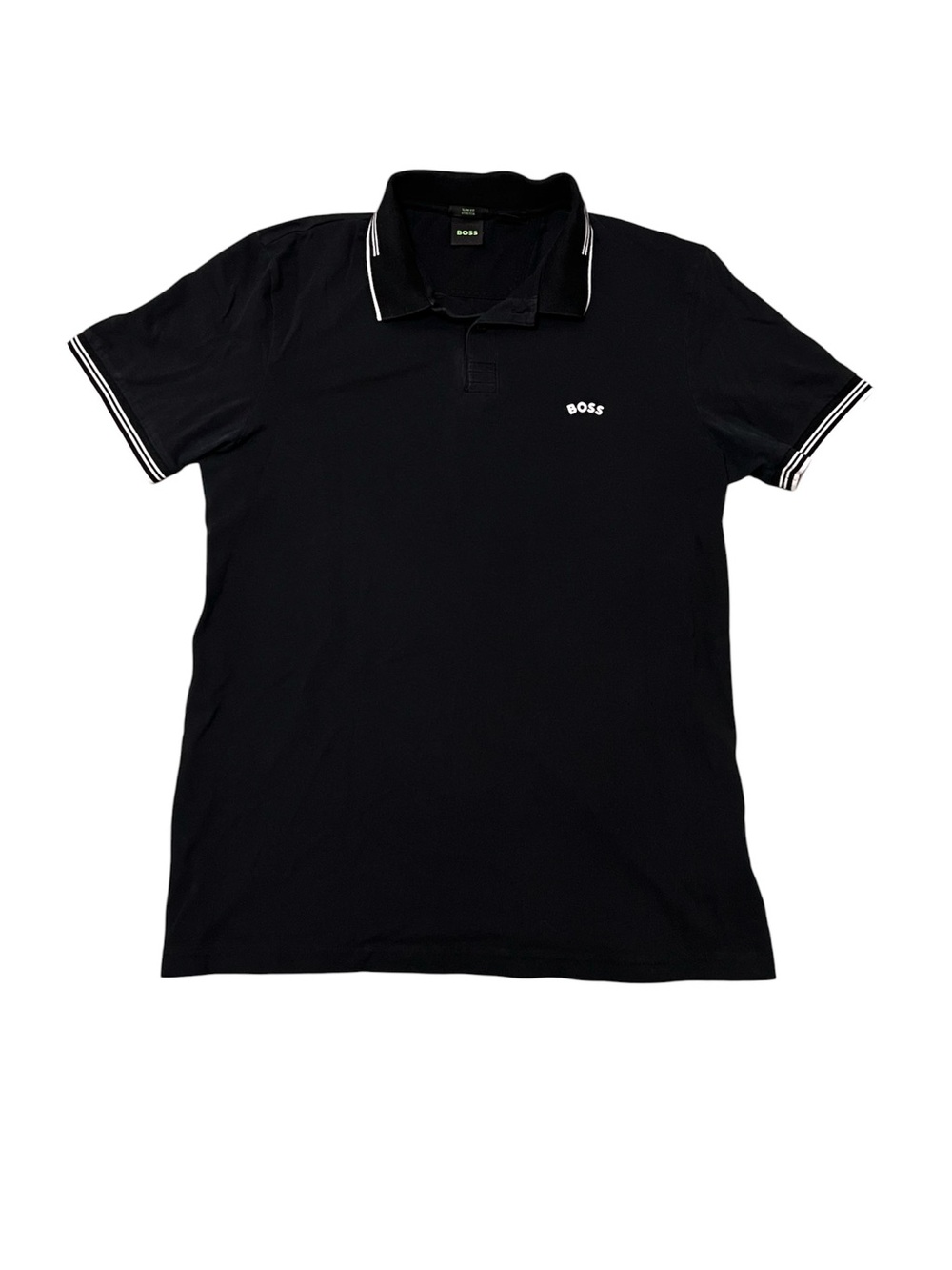 Hugo Boss Black Polo Shirt Men’s Size Large Collared White Details Slim Fit
